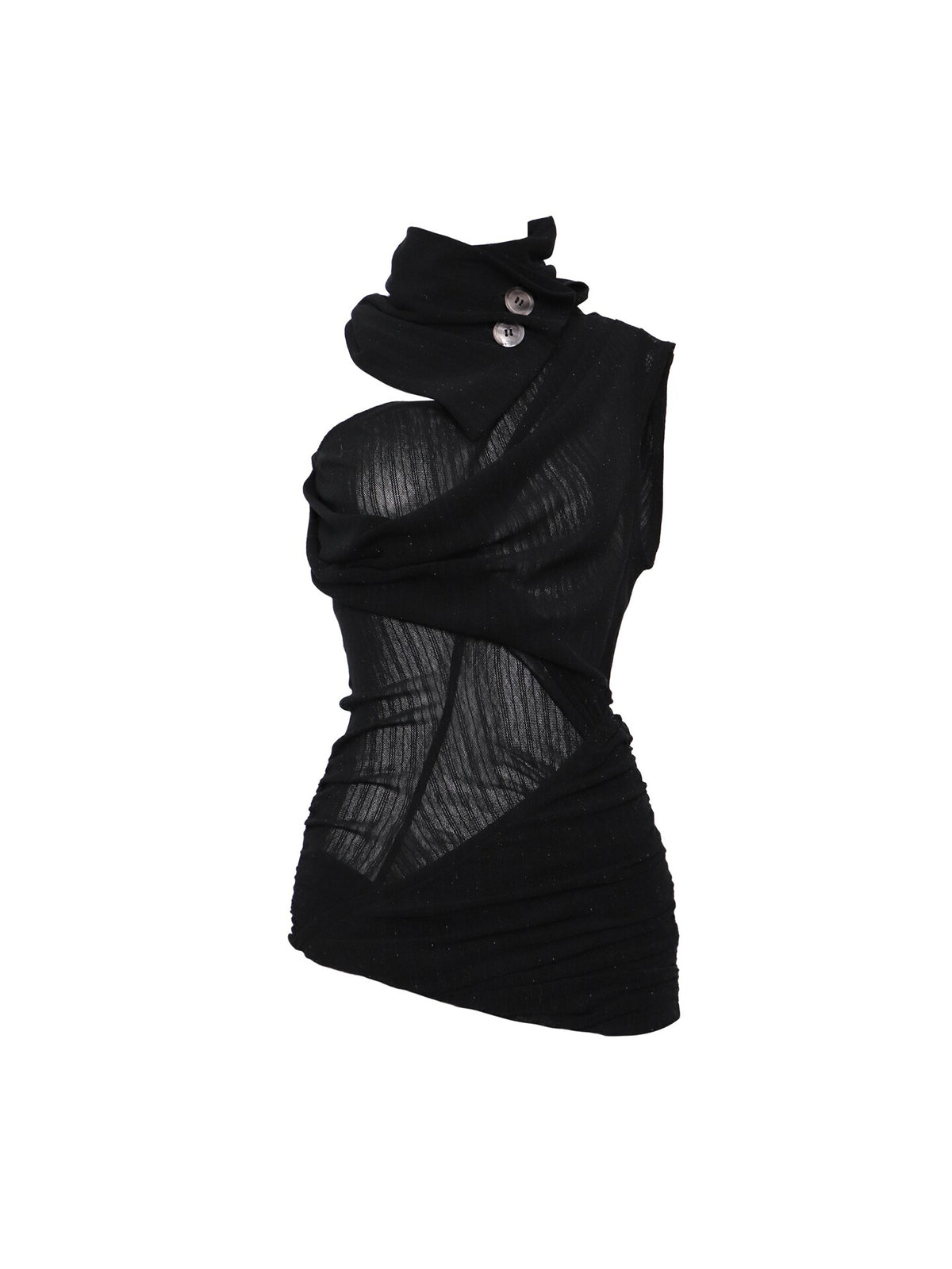Ruched High Neck Knit Tank