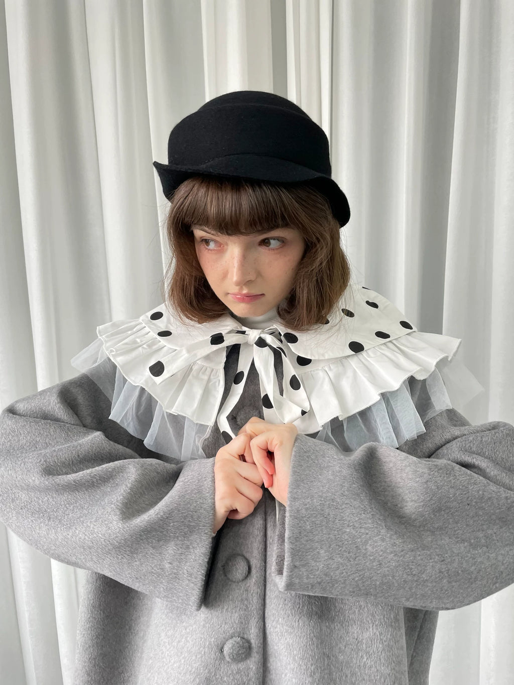 Three-layer lace polka dot collar
