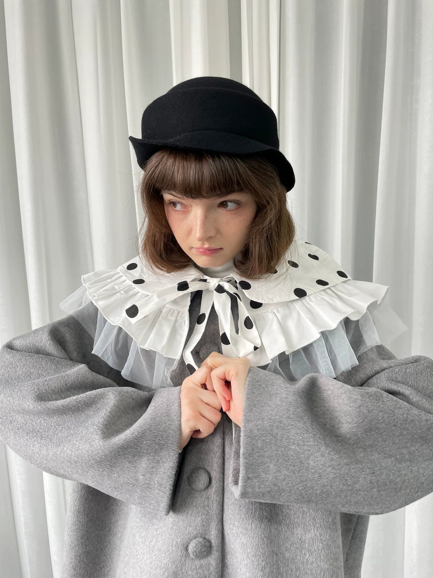 Three-layer lace polka dot collar