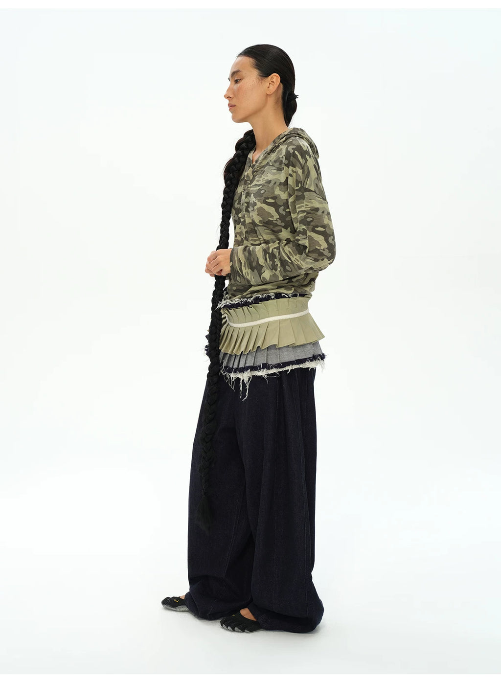 OINIMI Raw Denim Organ Skirt Piece Pleated Lace Waist Closure Fart Curtain Styling Sharps Front and Back 2 Uses