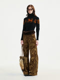 Floral jacquard pants