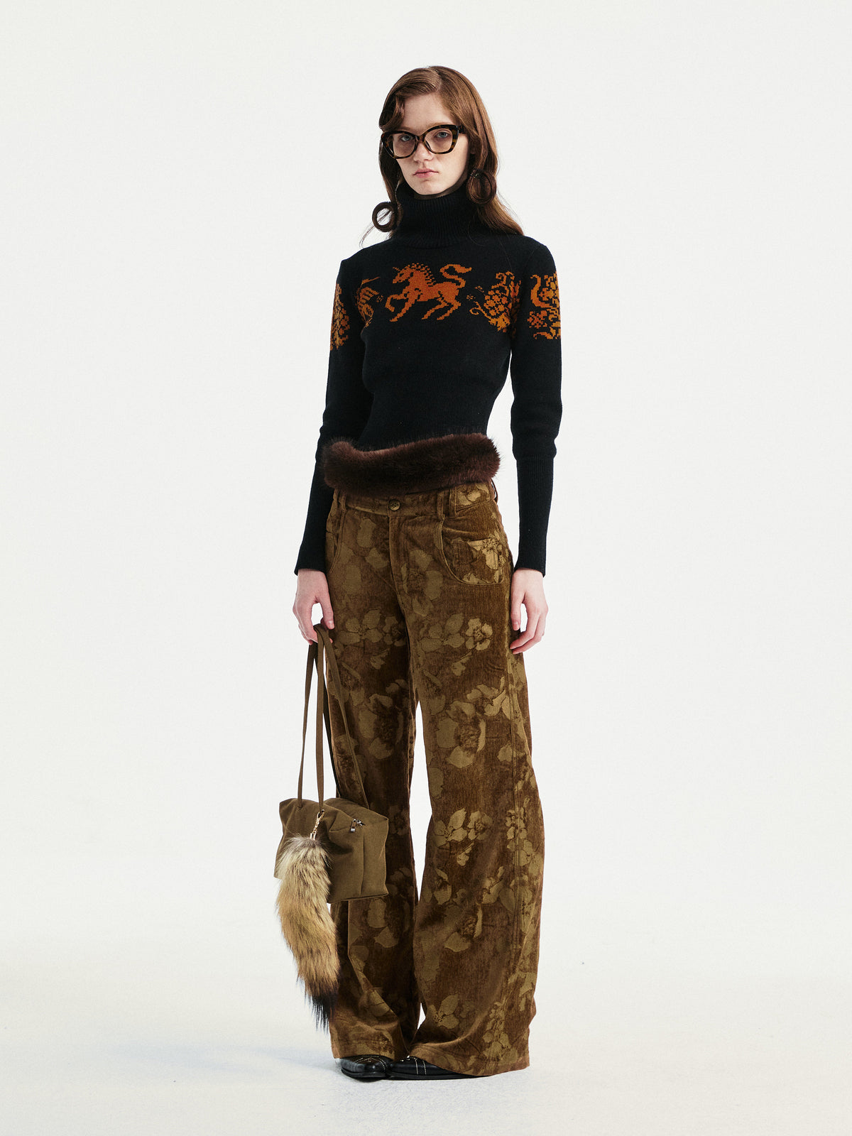Floral jacquard pants