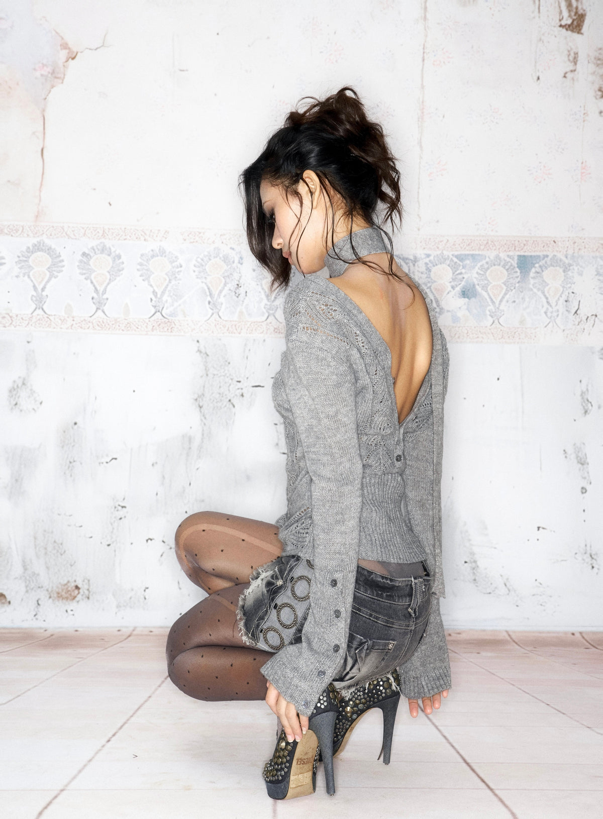 Pointelle V-Neck Knit