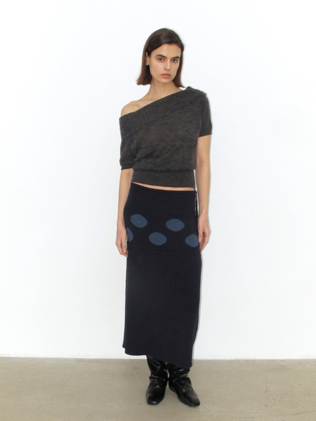 Mohair wool-blend knit short-sleeved top