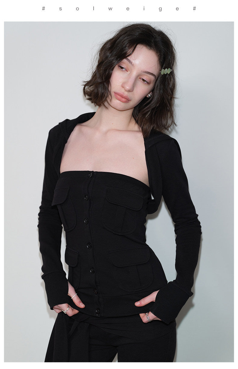 multi-pocket design cardigan / tube top