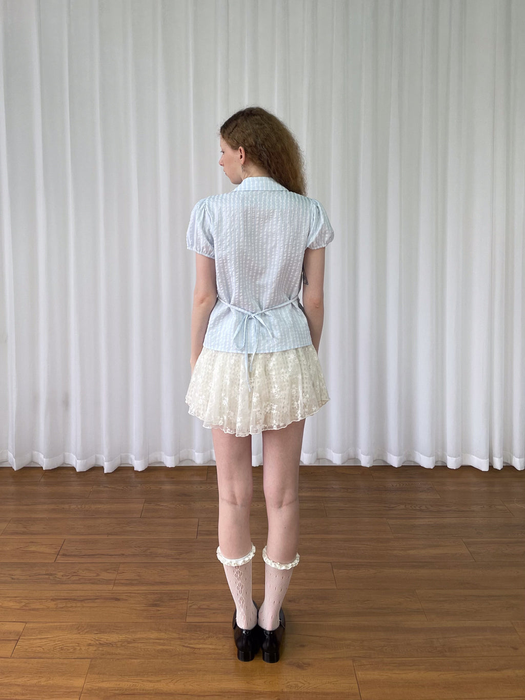 Polka dot puff sleeve shirt