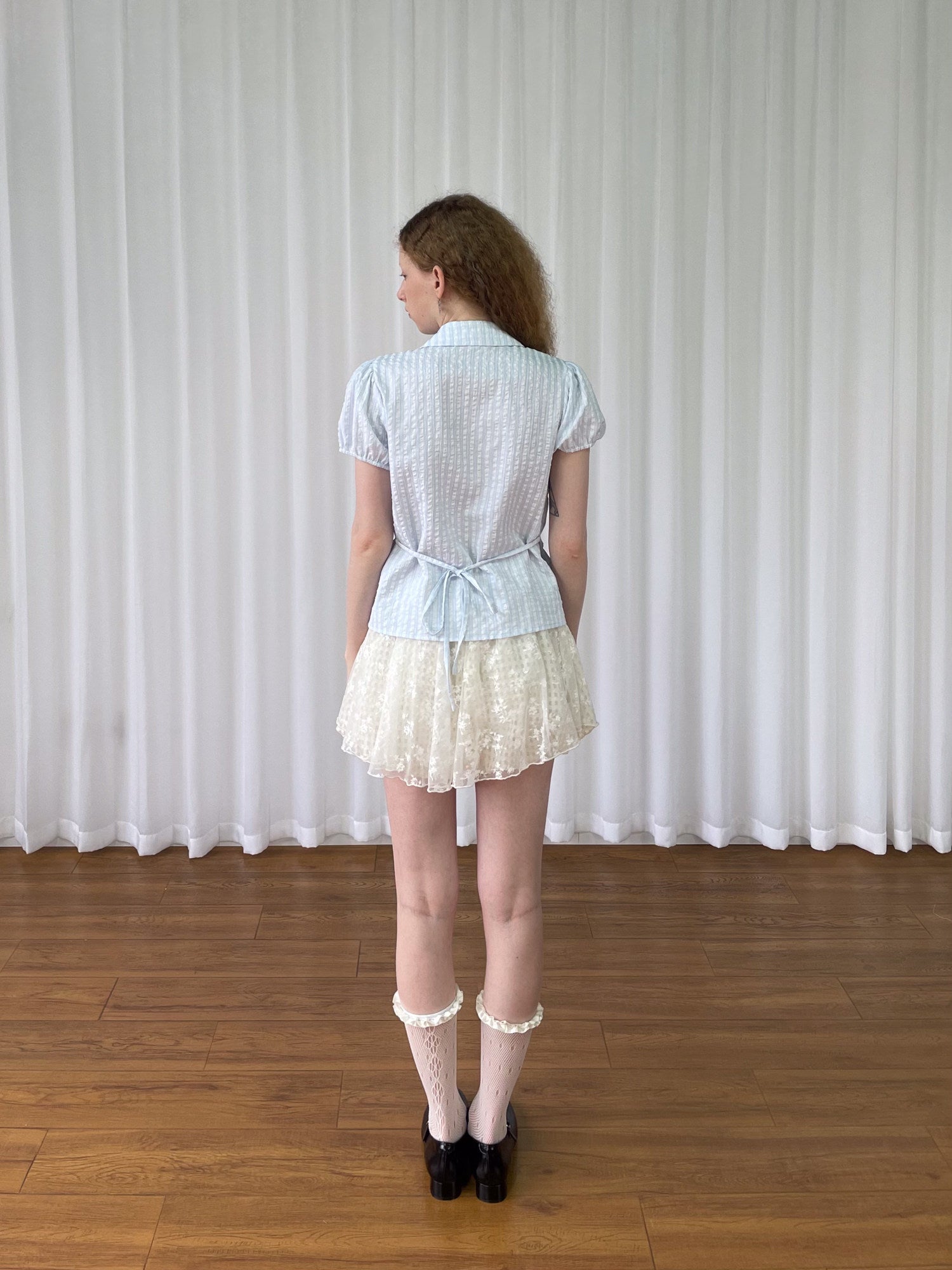 Polka dot puff sleeve shirt