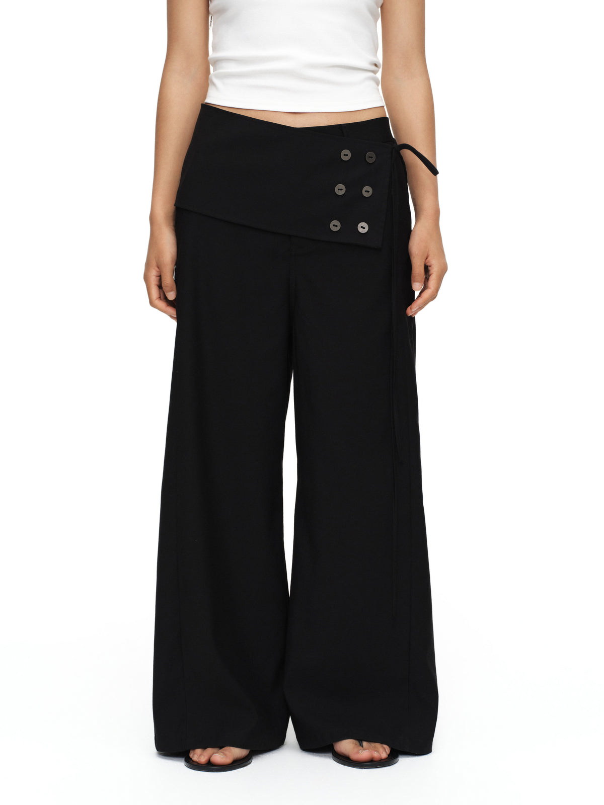 button straight trousers with skirt