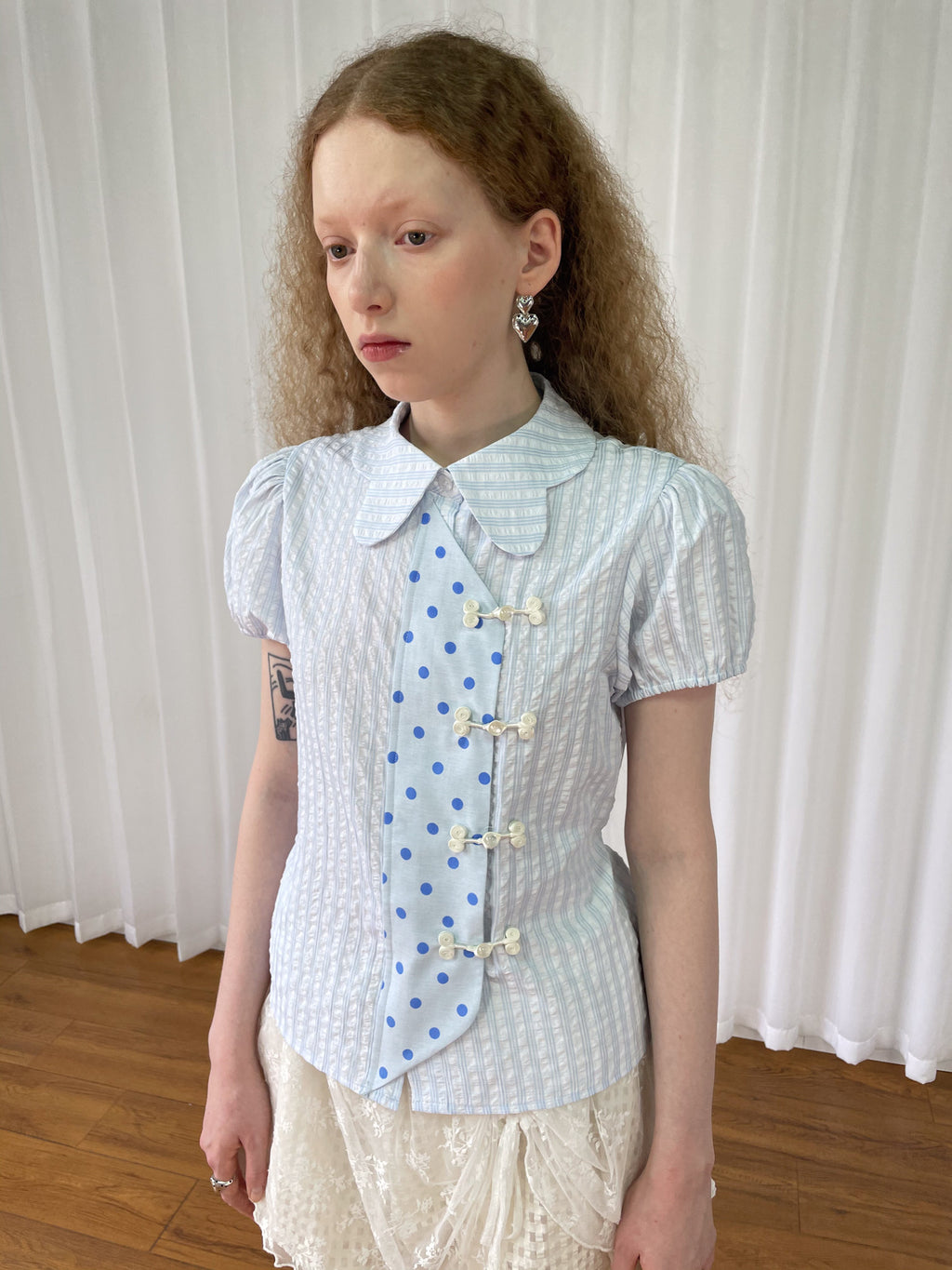 Polka dot puff sleeve shirt