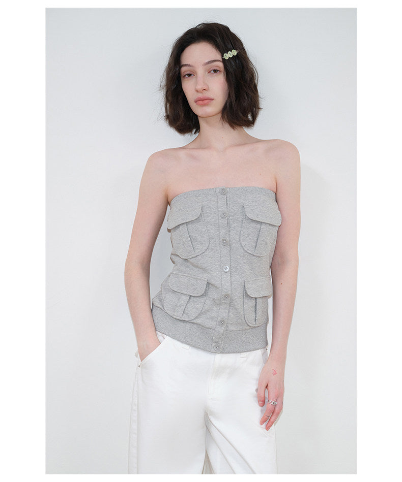 multi-pocket design cardigan / tube top