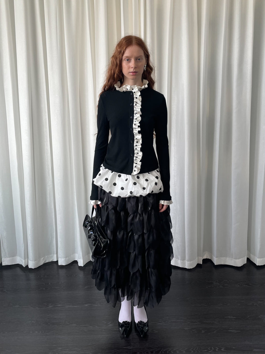 Knitted cardigan with polka dot lace