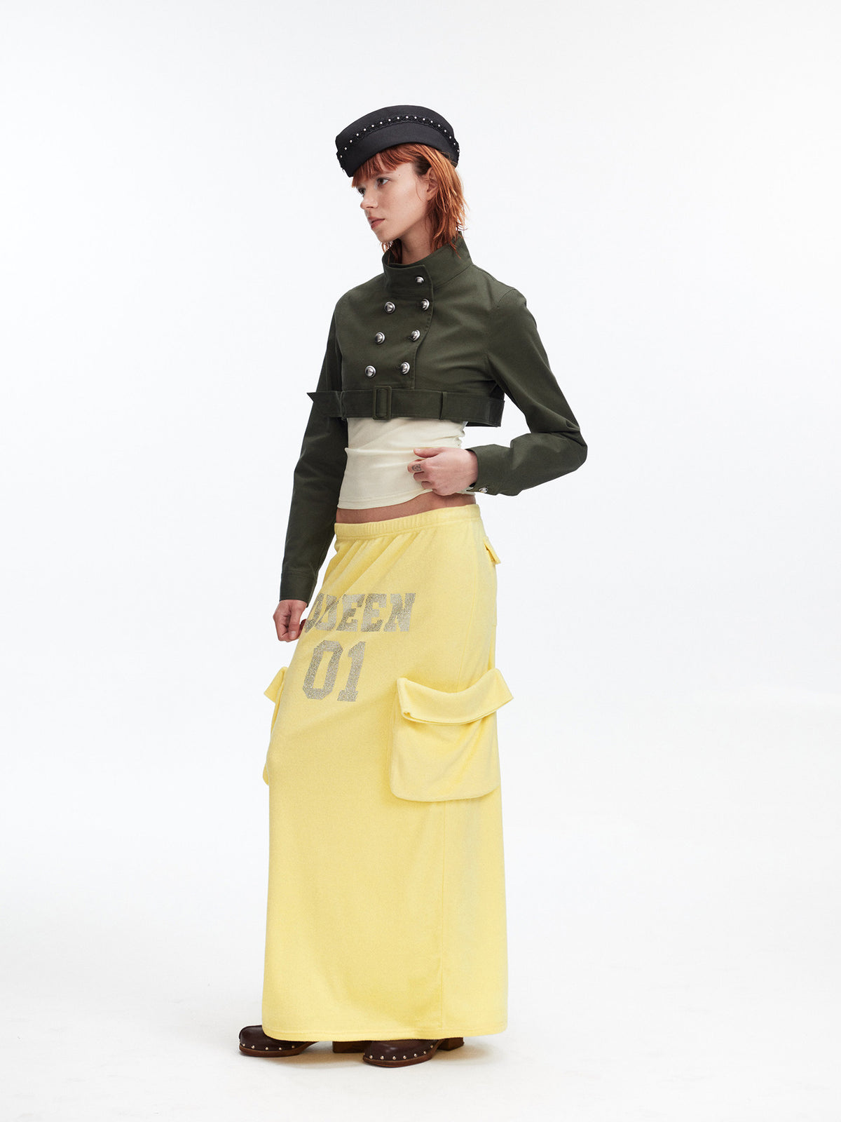 Yellow Terry Cotton Utility Skirt