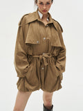 Faux Suede Loose Trench Coat