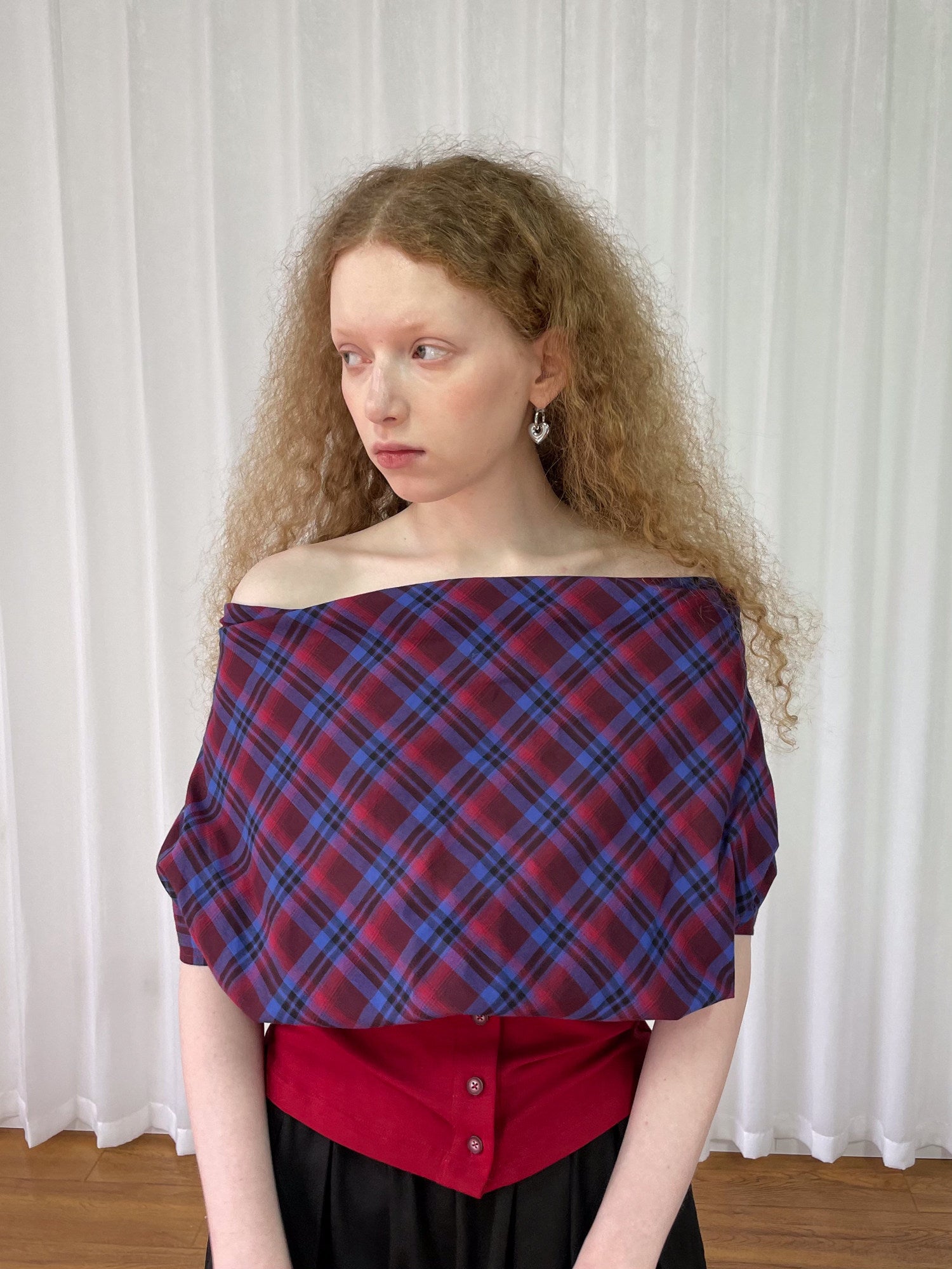 Collar short-sleeved check shirt