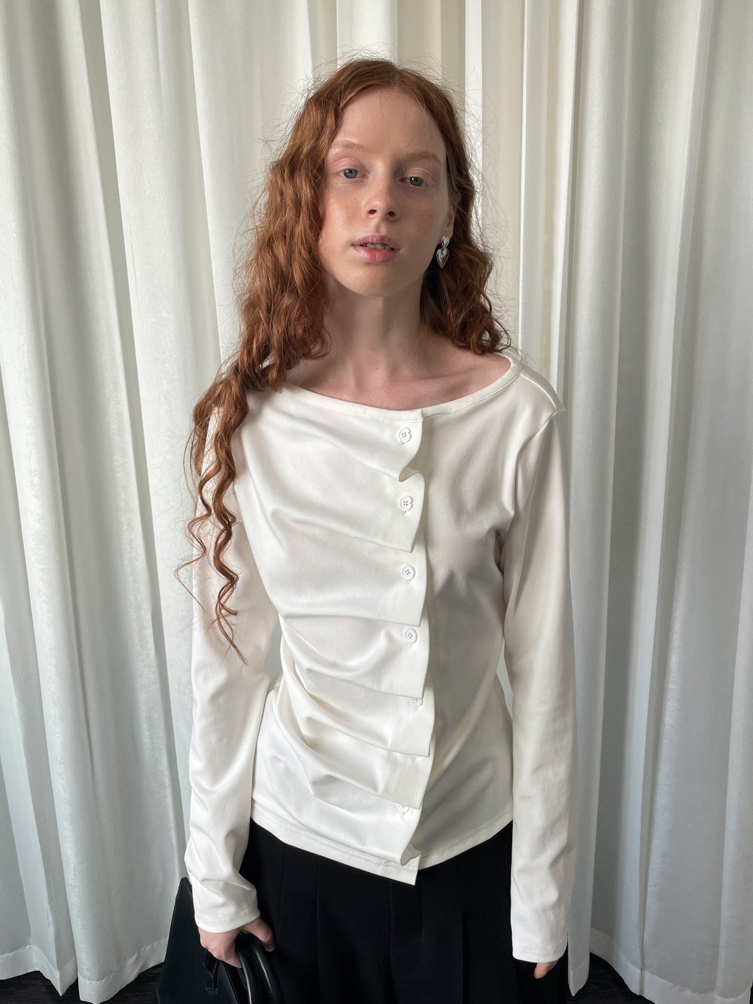 Cotton pleated long-sleeved shirt