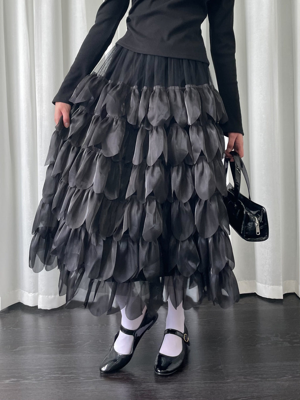 Petal mesh midi skirt