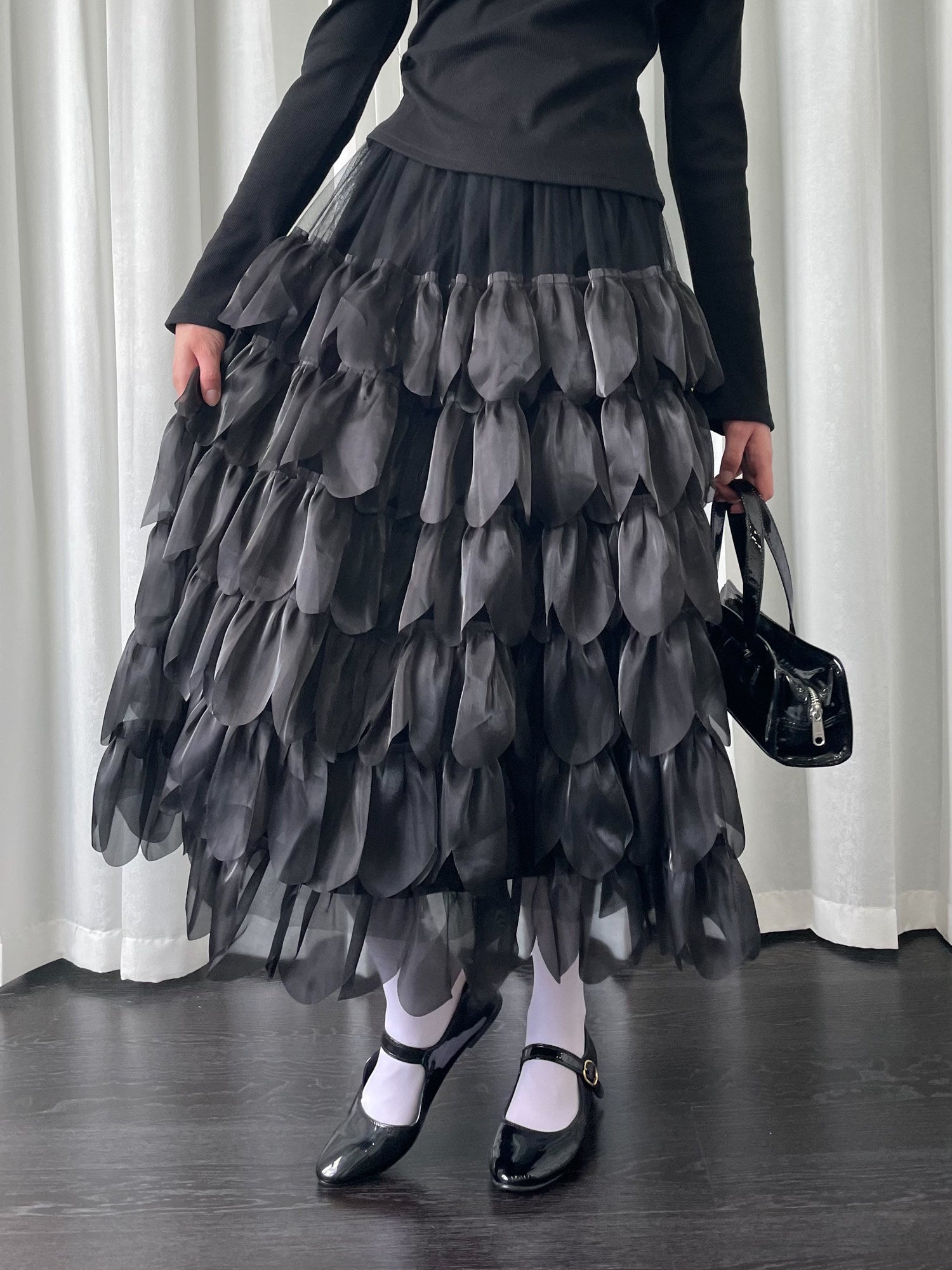 Petal mesh midi skirt