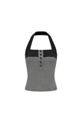 Collar buckle striped halter tank top