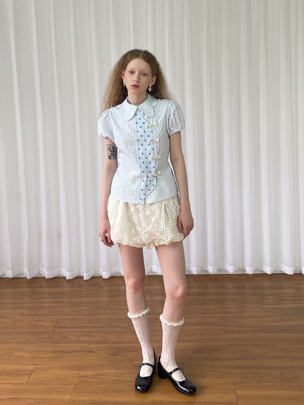 Polka dot puff sleeve shirt