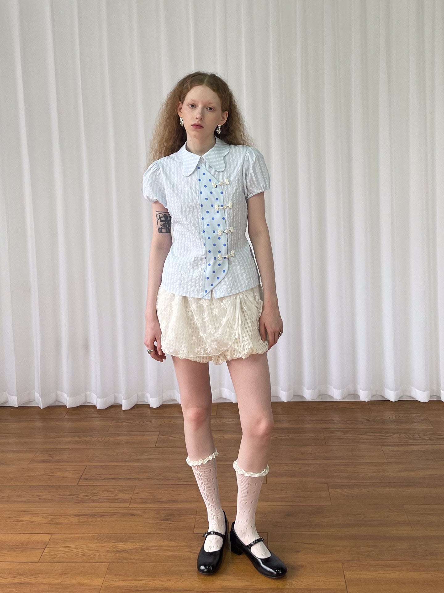 Polka dot puff sleeve shirt