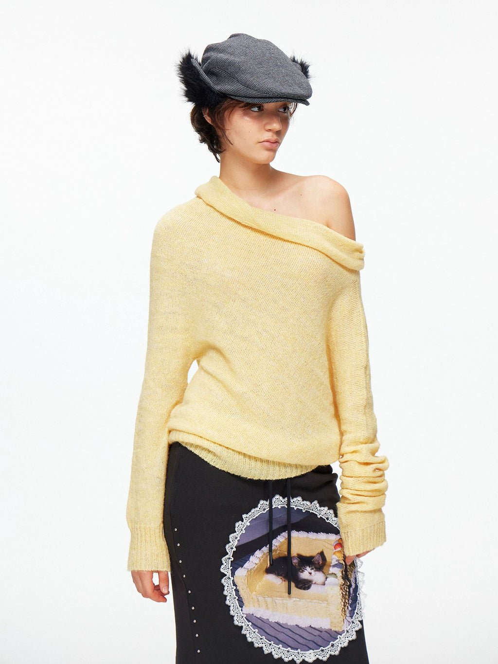 woolen peaked beret hat