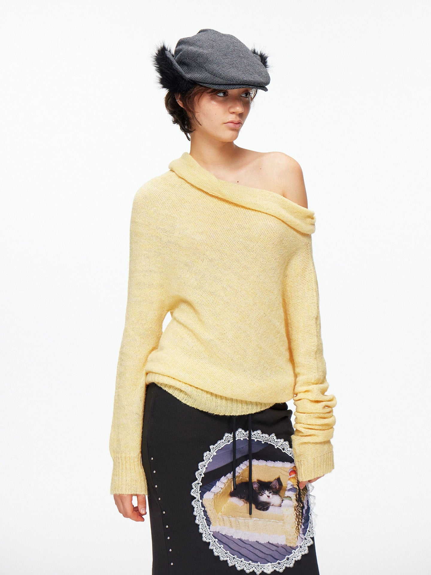 woolen peaked beret hat