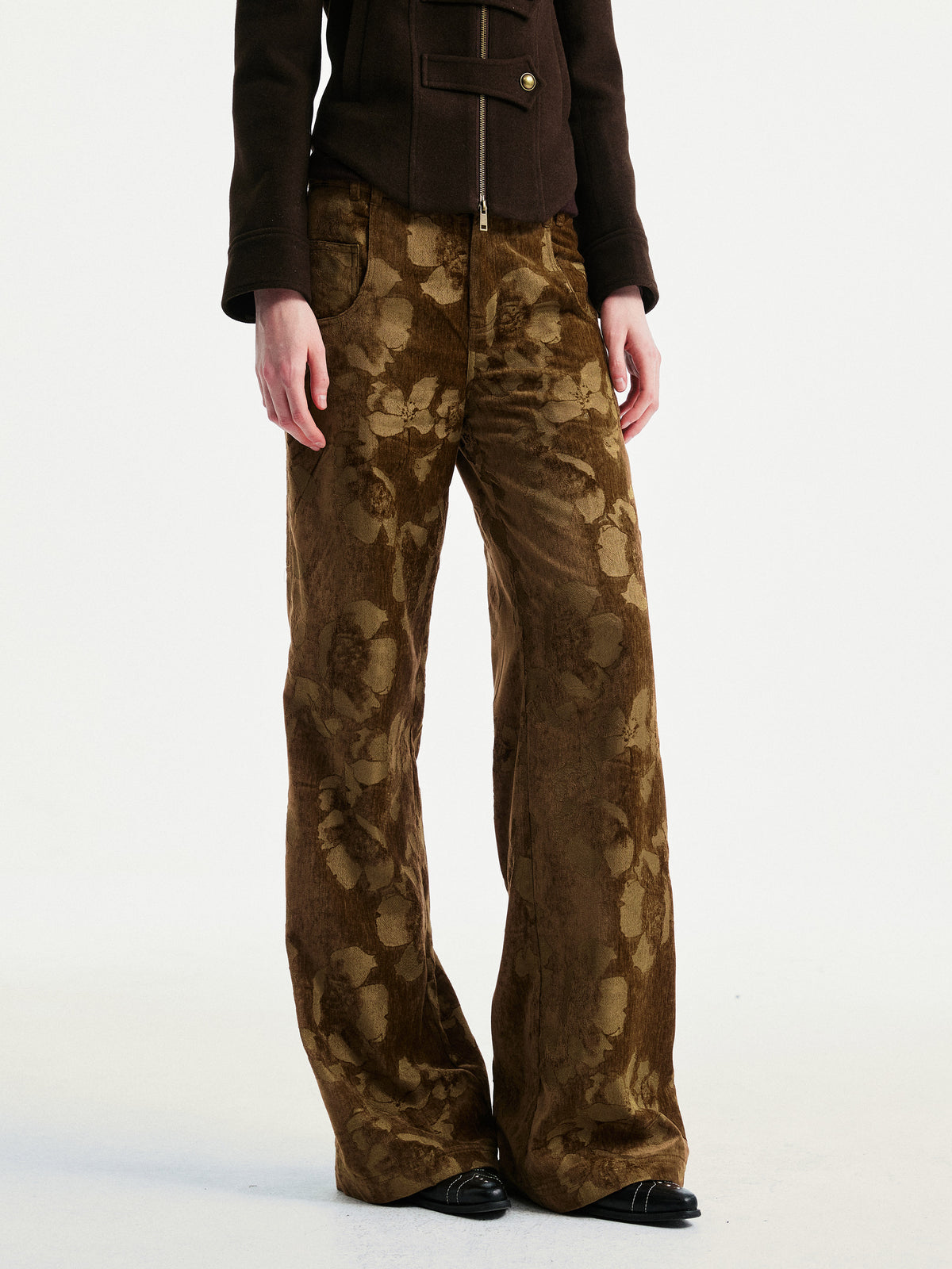 Floral jacquard pants