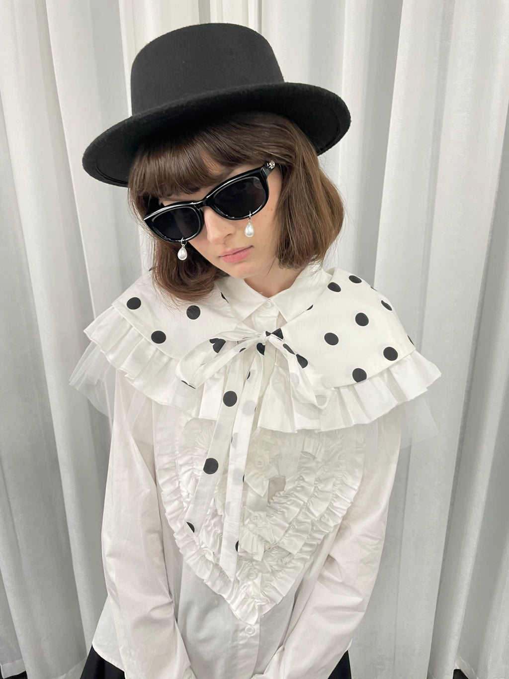Three-layer lace polka dot collar