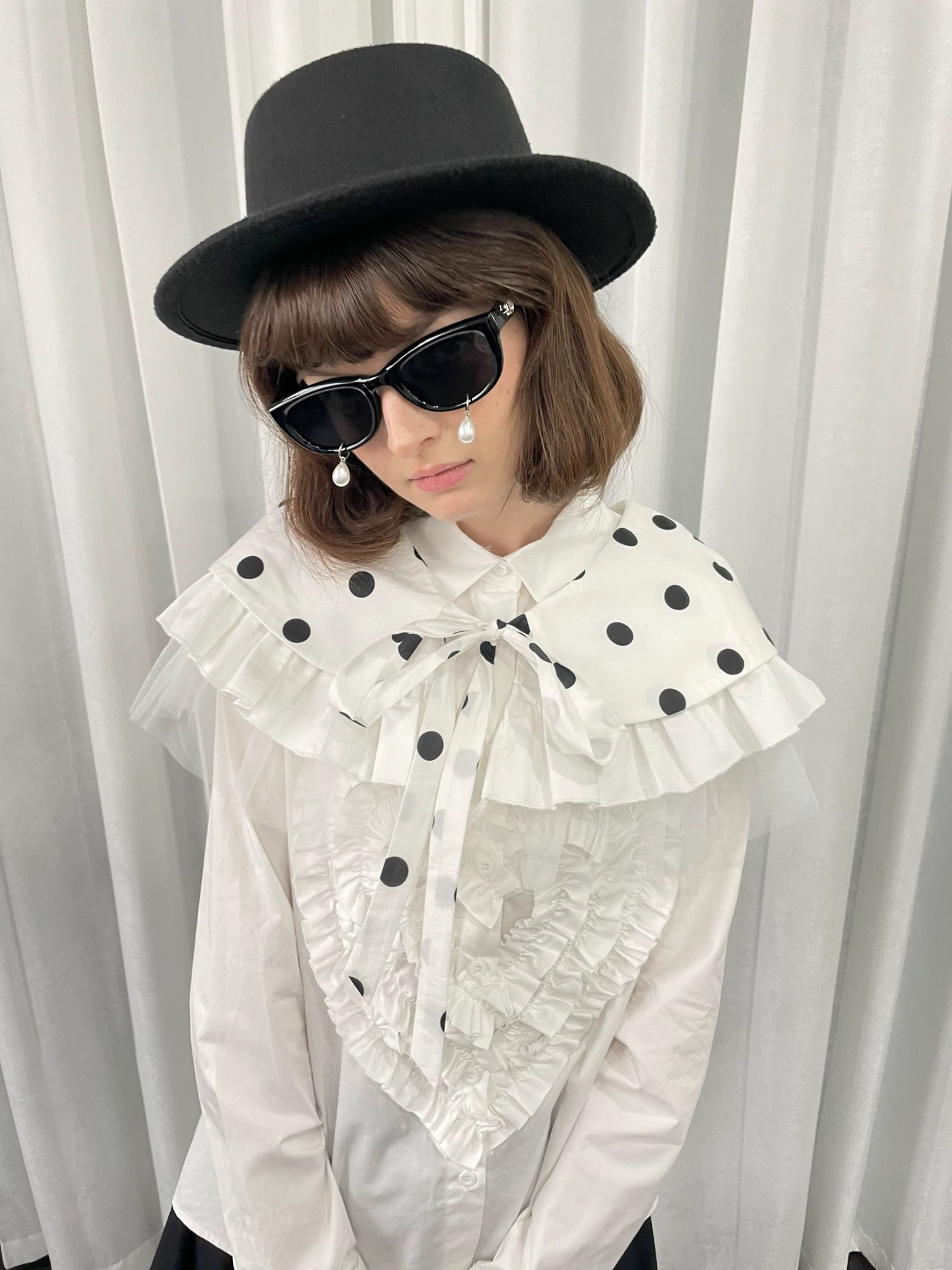 Three-layer lace polka dot collar