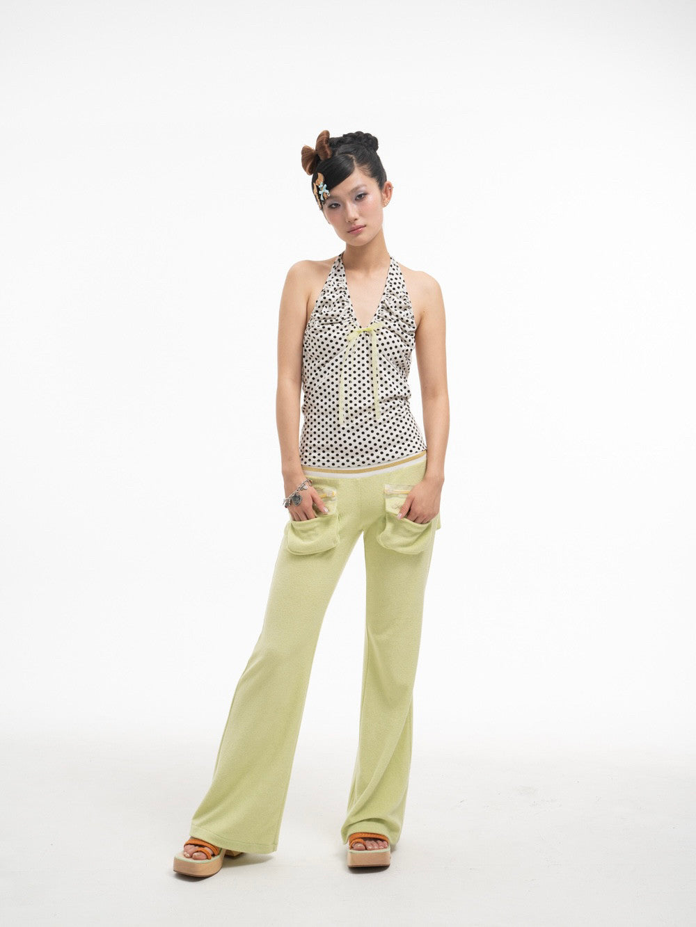 mint green Shibuya feeling flared towel trousers (Pre-order)