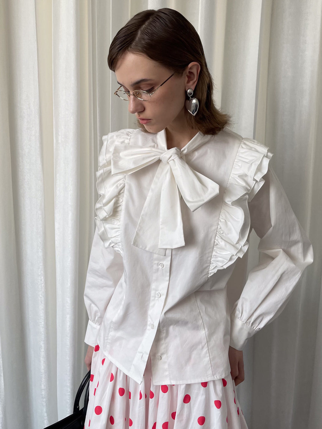 Bow Collar Lace-up Shirt