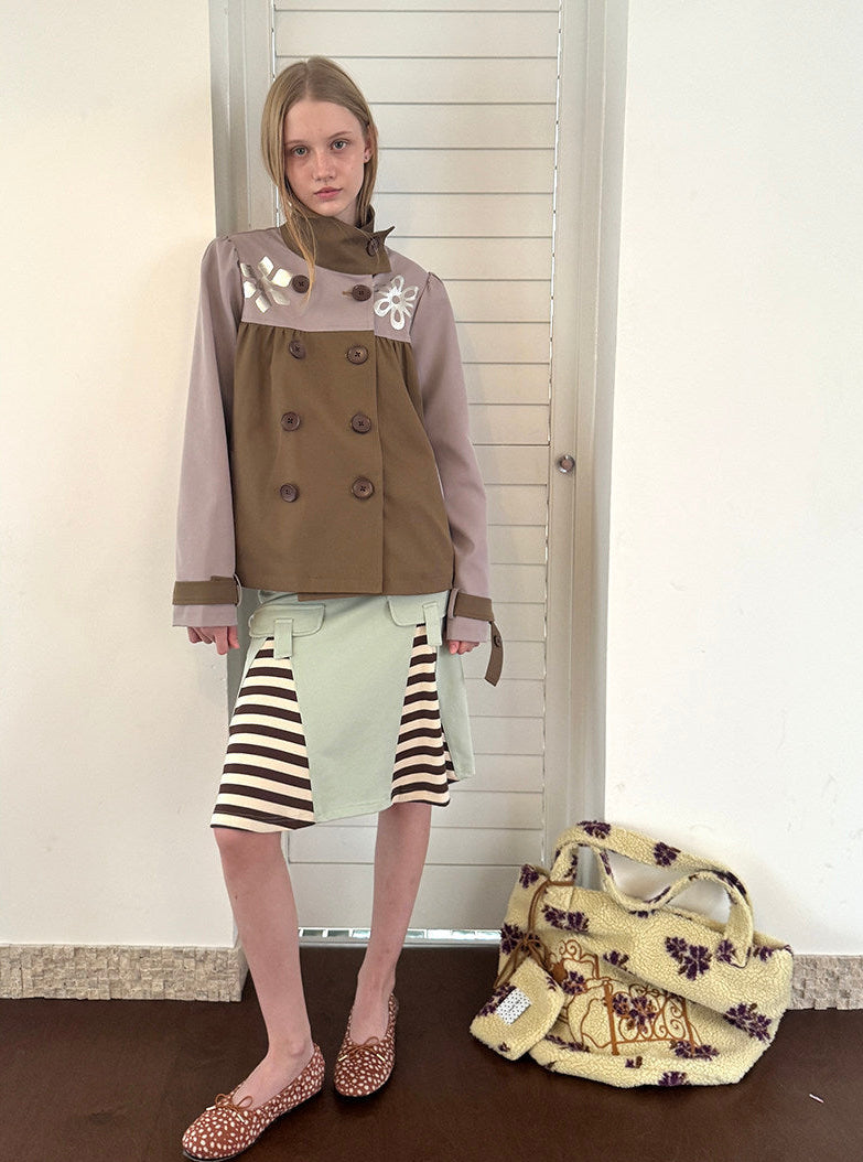 Patchwork puff sleeve jacket