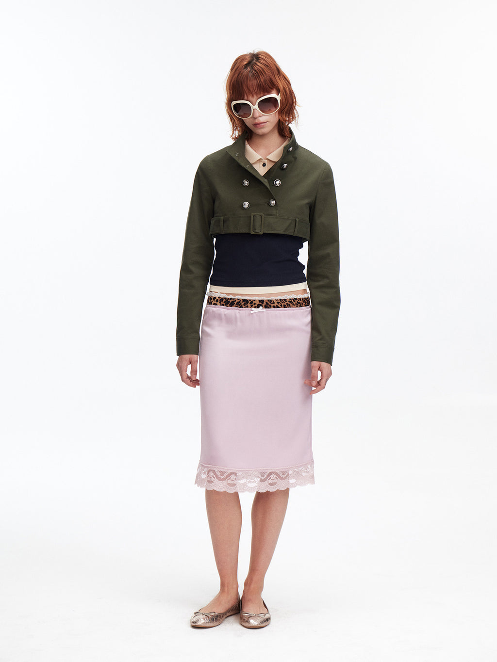 Leopard print contrast satin skirt