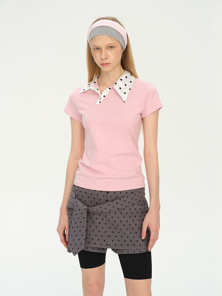 Polka dot pink polo Tshirt (Pre-order)