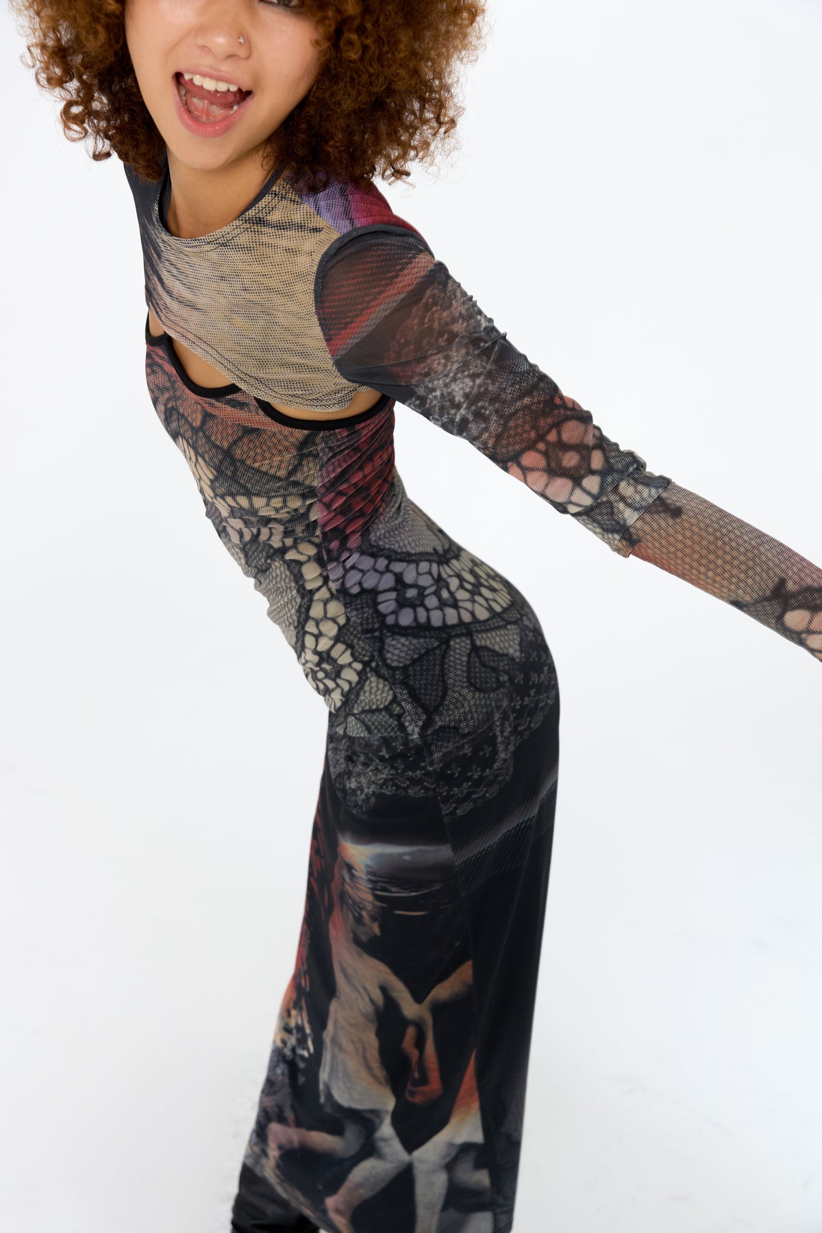 Swan Print Two-Piece Dress