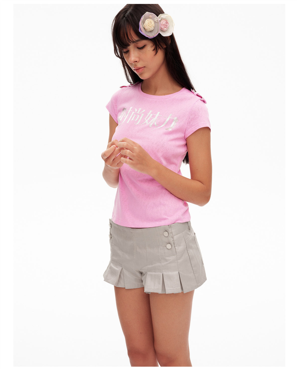 Pleated Double-Breasted Shorts