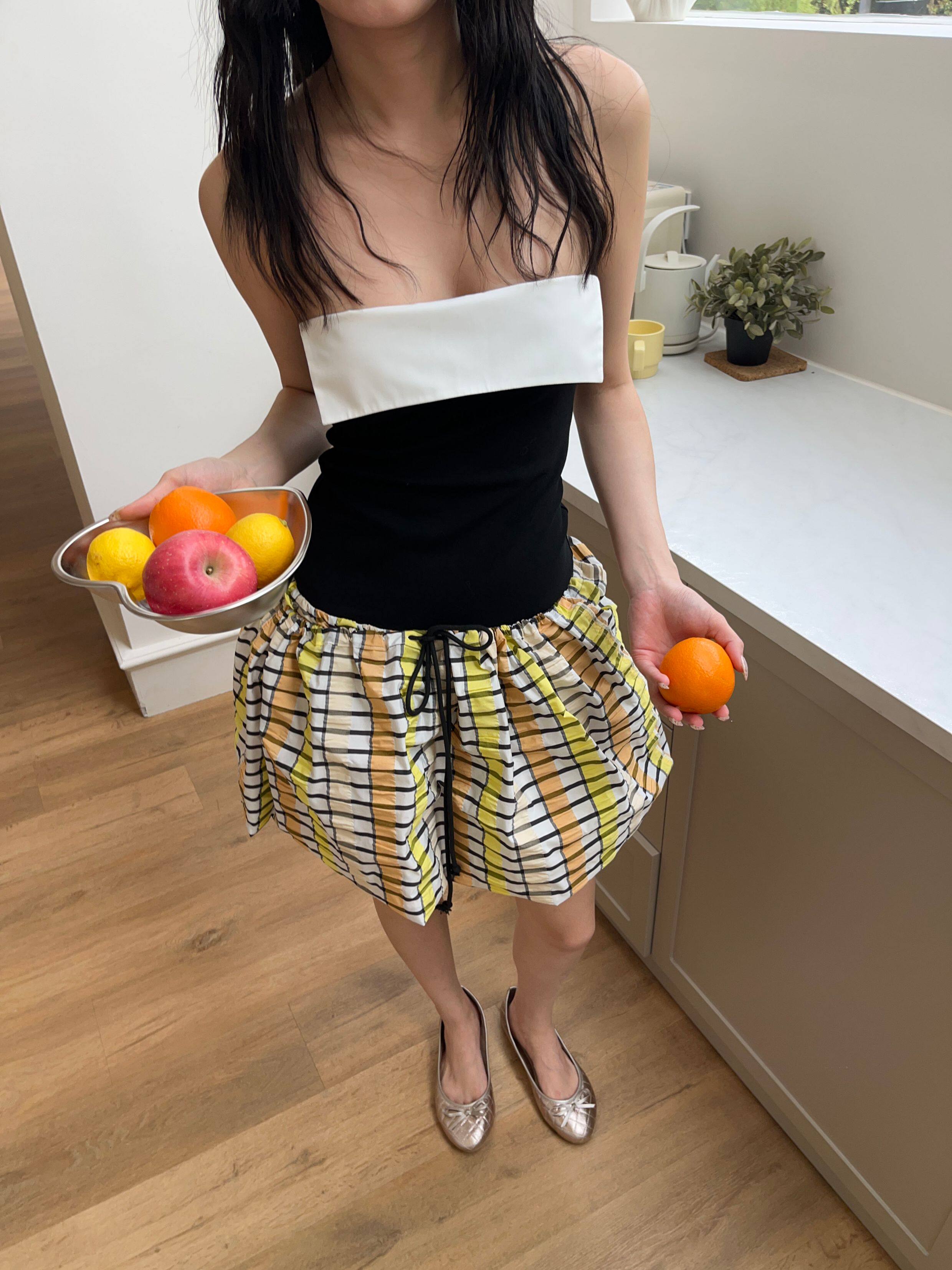 splicing shirring puffy skirt dress