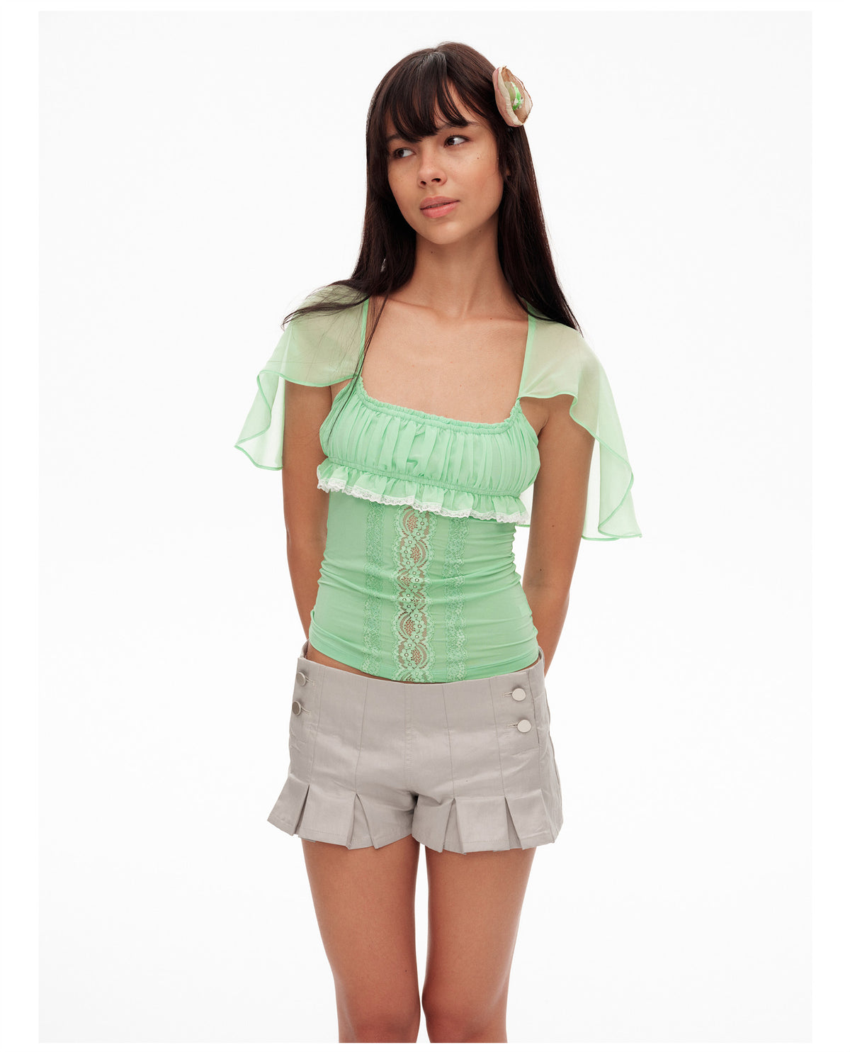 Pleated Double-Breasted Shorts