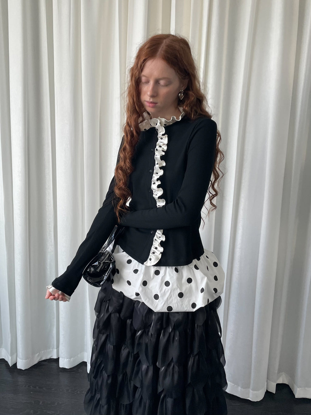 Knitted cardigan with polka dot lace