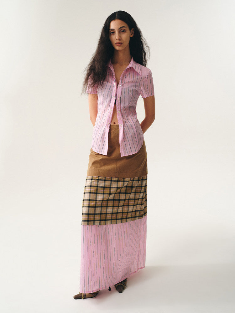 Contrasting check panelled skirt (Pre-order)