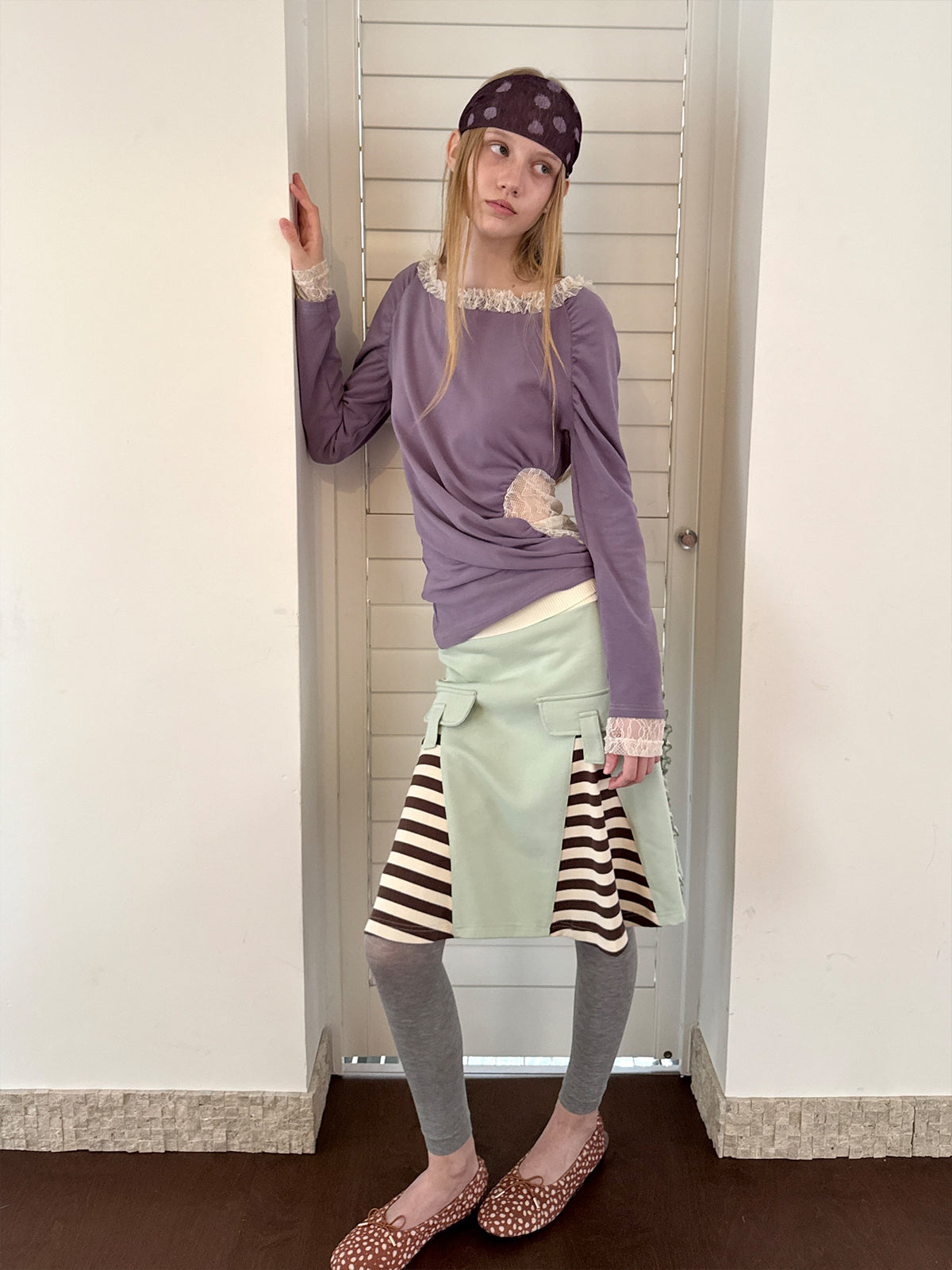 Lace pleated T-shirt
