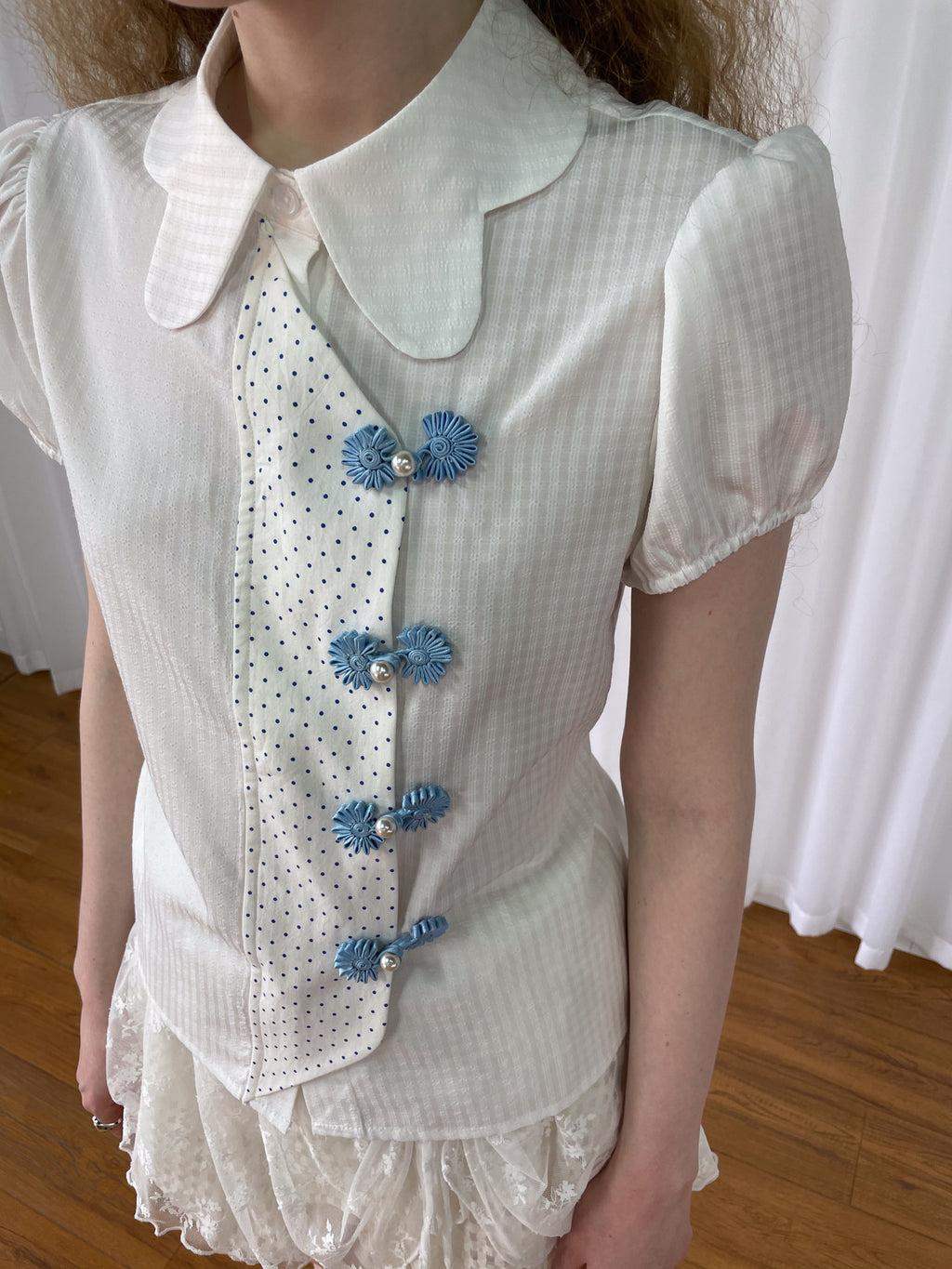 Striped patchwork polka dot shirt