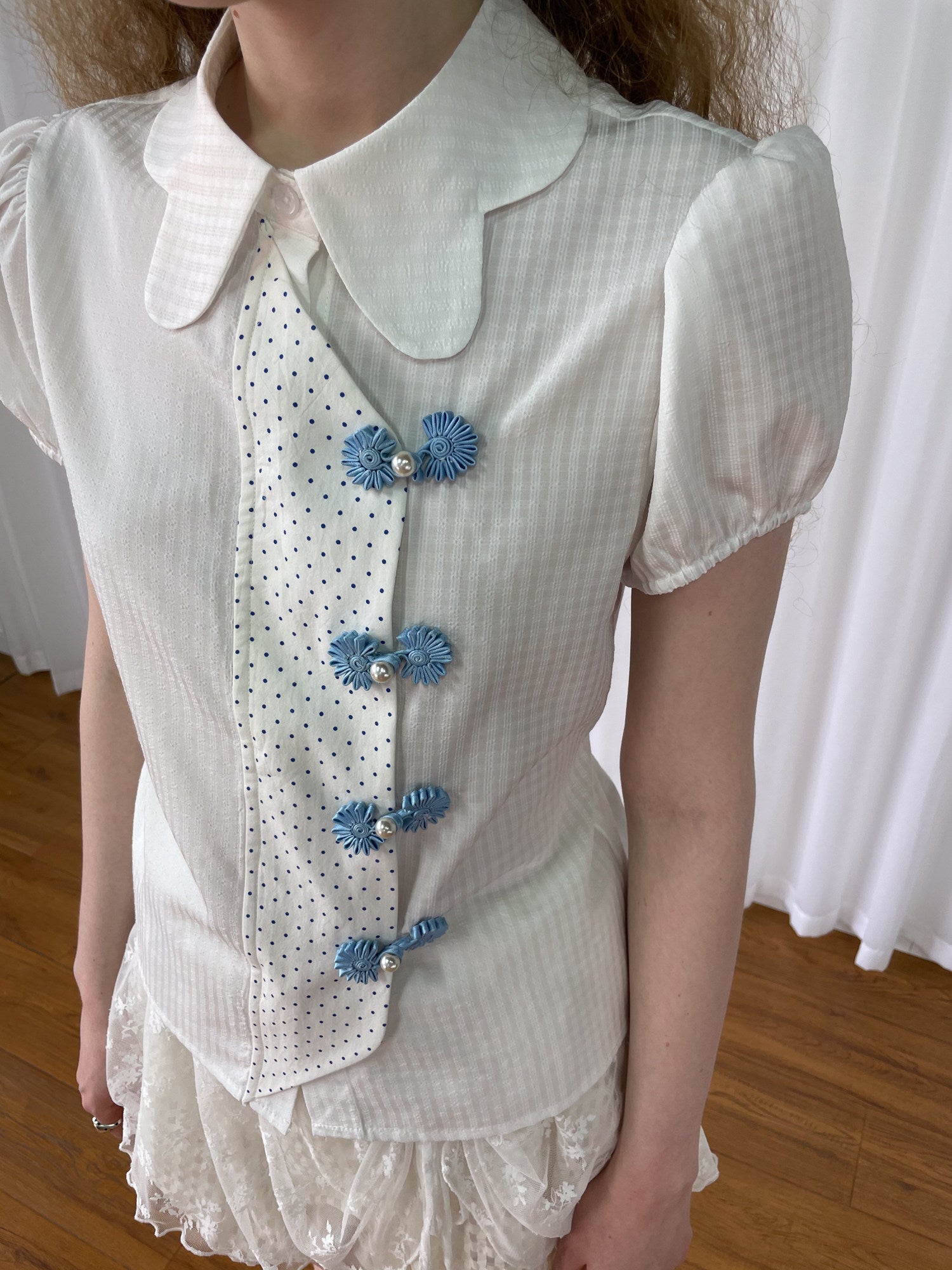 Striped patchwork polka dot shirt