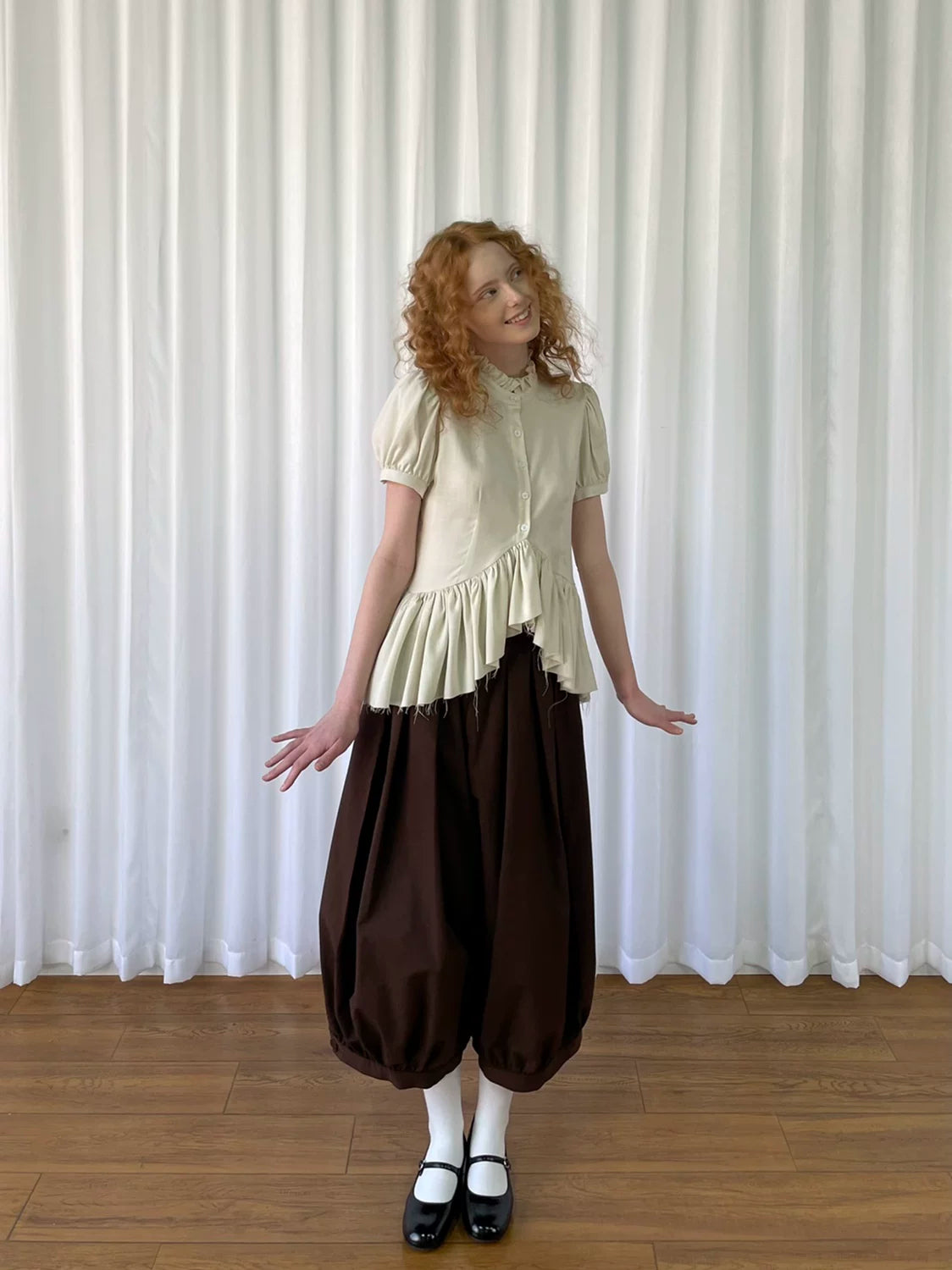 Wide-leg loose lantern trousers