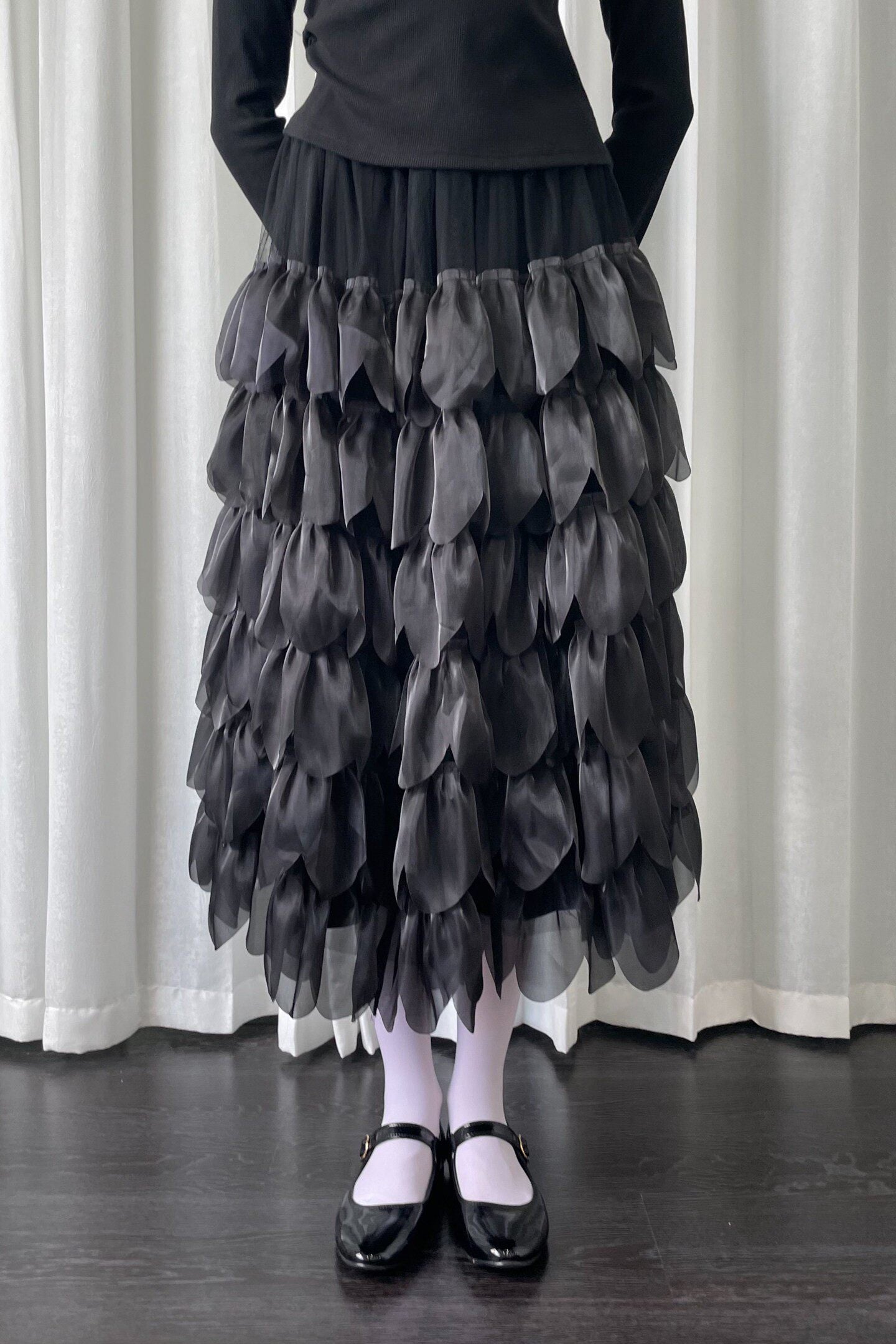 Petal mesh midi skirt