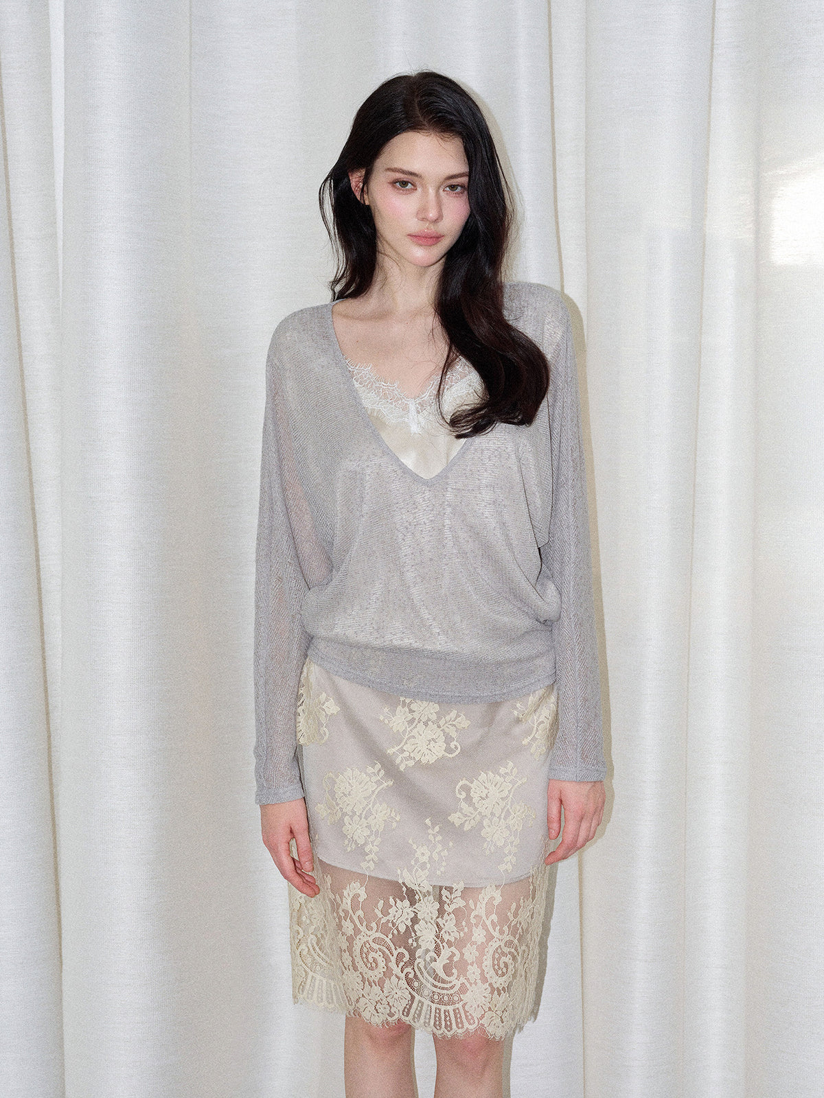 Lace Layered Long Sleeve Blouse
