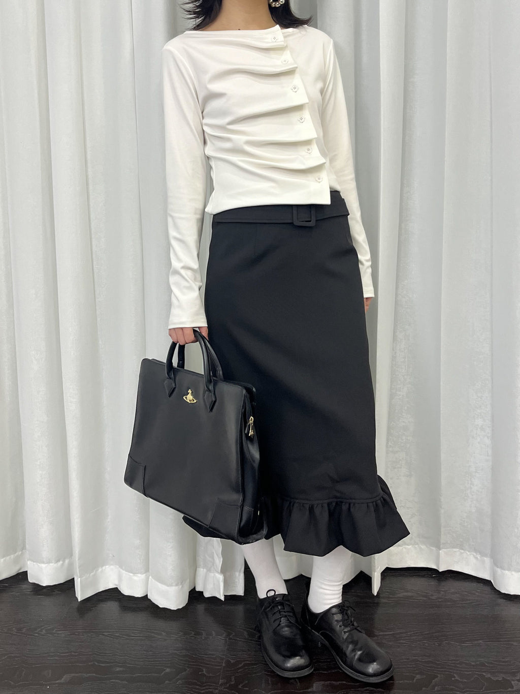 Cotton pleated long-sleeved shirt