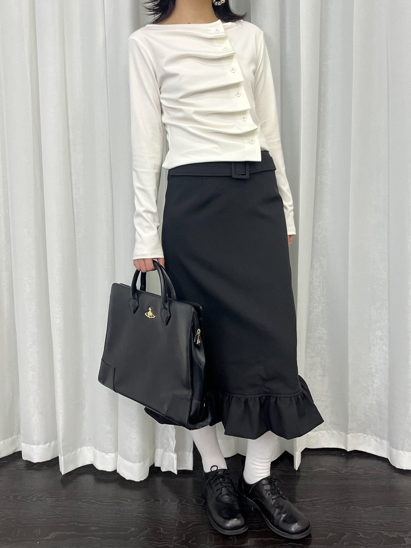 Cotton pleated long-sleeved shirt