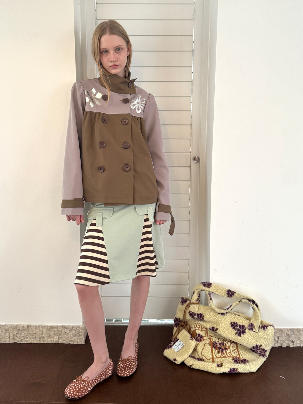 Patchwork puff sleeve jacket