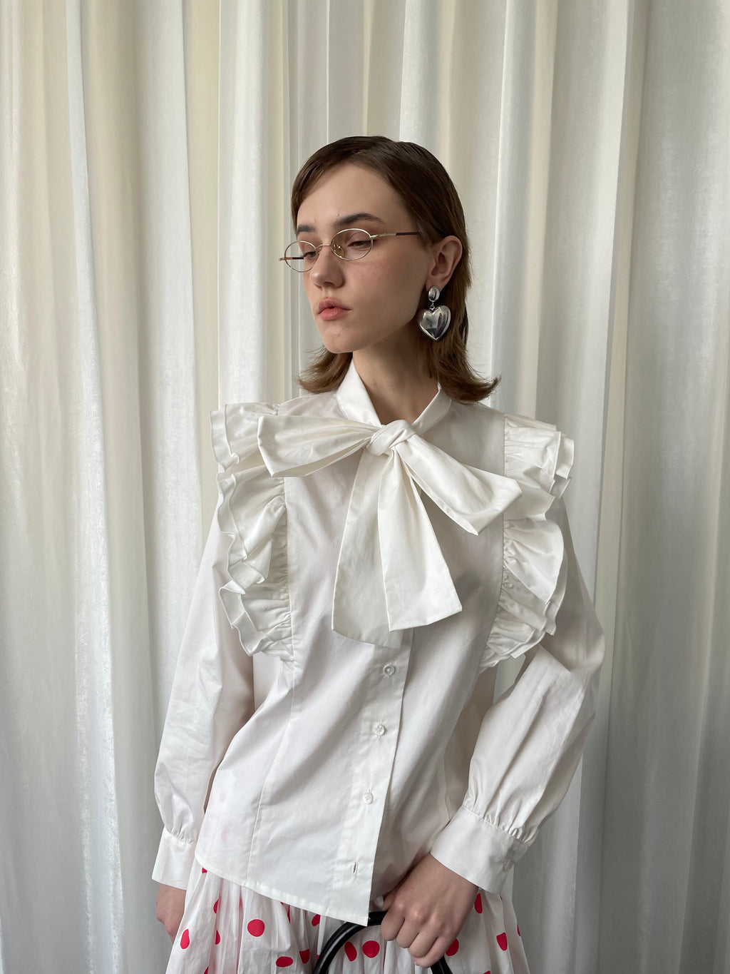 Bow Collar Lace-up Shirt
